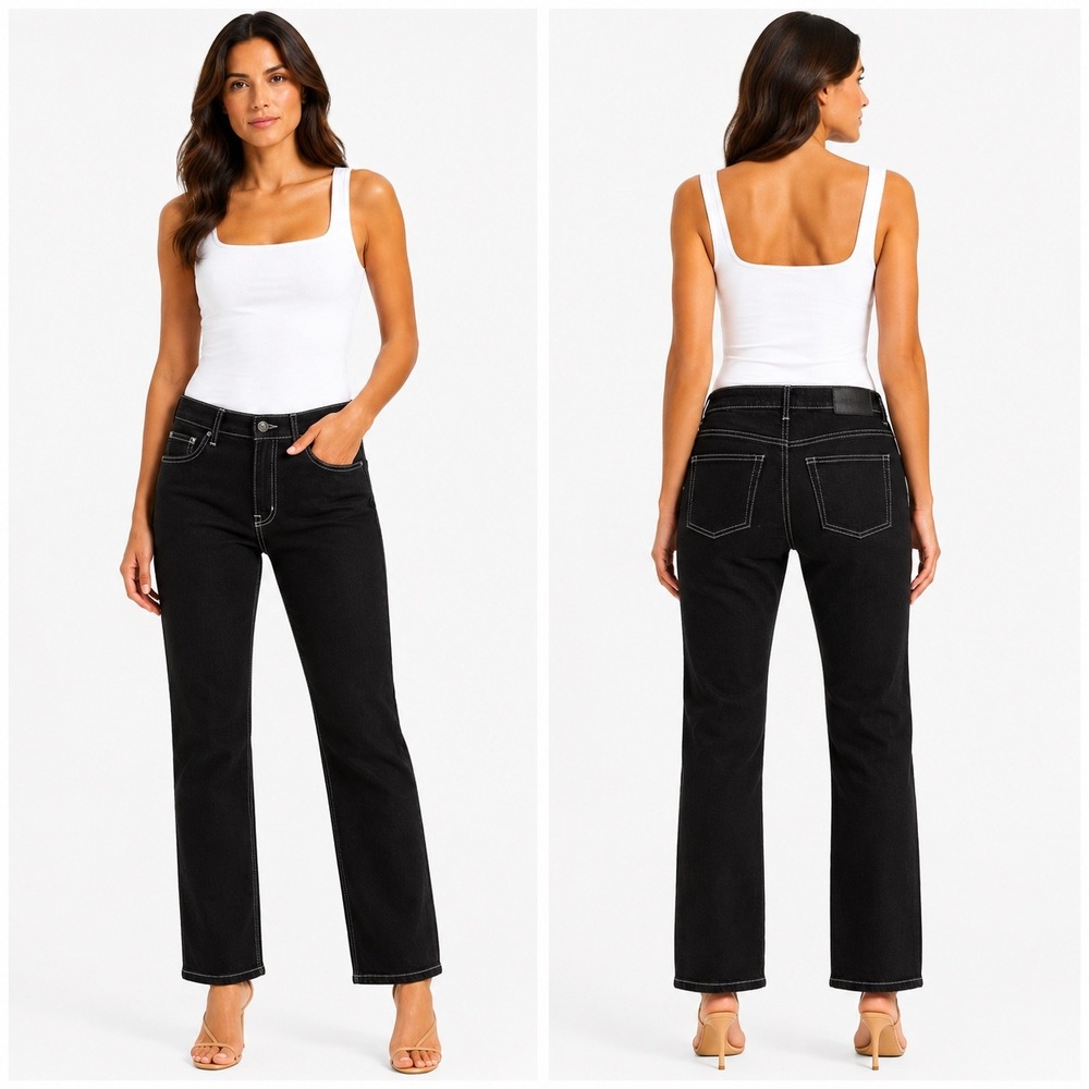 Everlane The Cheeky Jean Black wash white contrast stitch Straight Crop Size 26